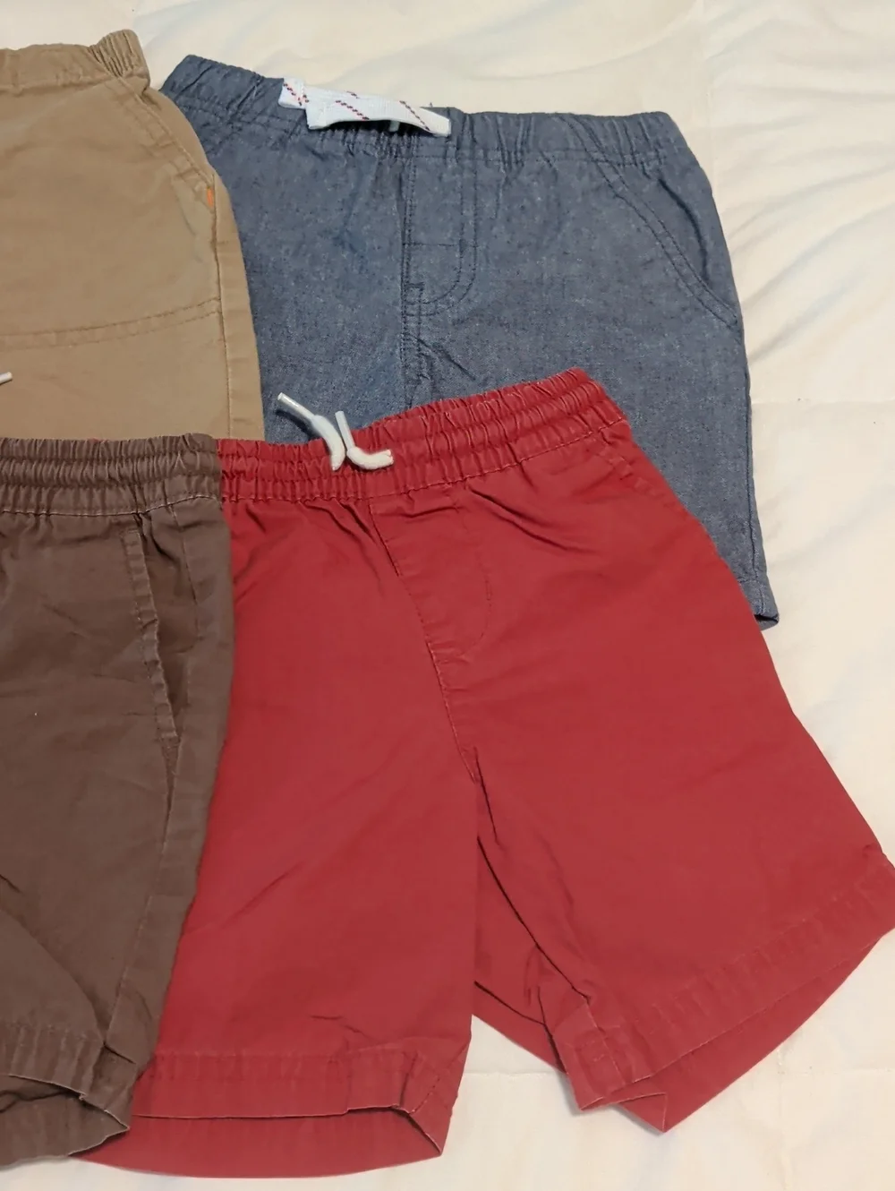 Kids Four-Pack Elastic Waist Shorts - Red, Brown, Tan, Blue